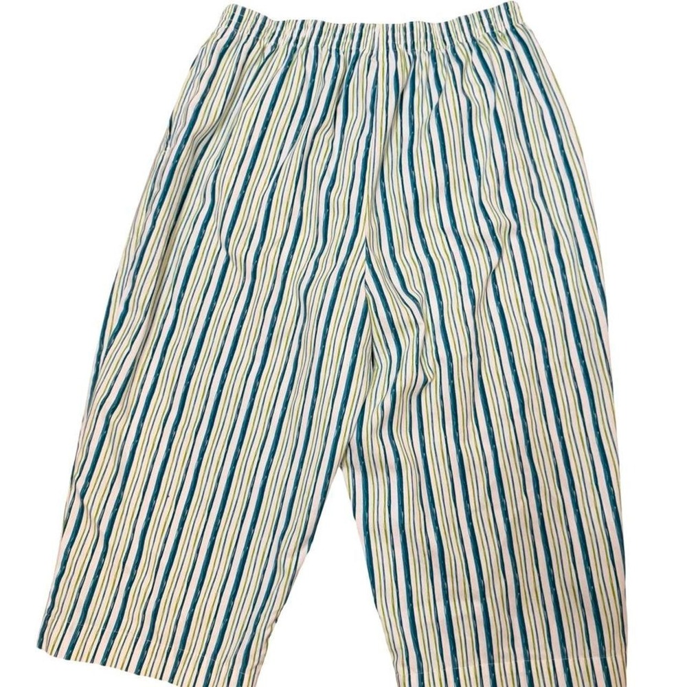 Blair Womens Striped Pull On Crop Pants Teal Lime Green White Size 14 L246